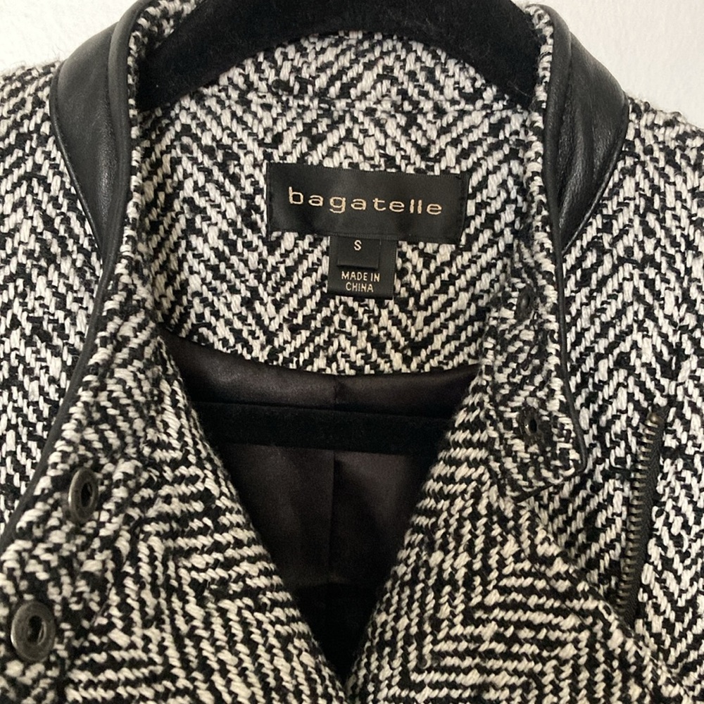 Bagatelle Leather Jacket w/ Houndstooth‎ Knit - Picture 6 of 9